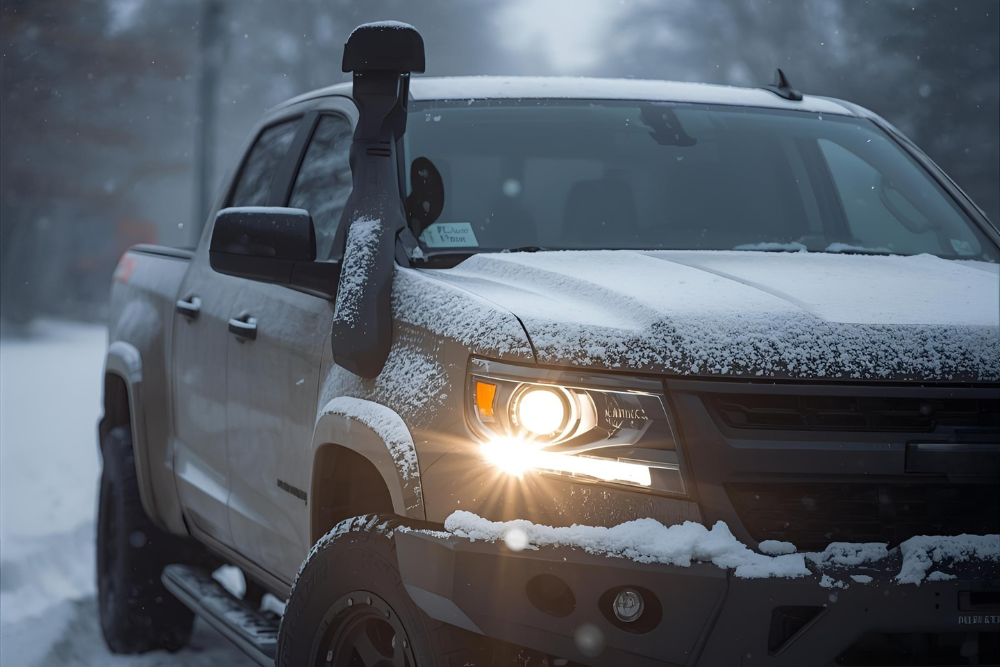 Pick up truck covered with snow