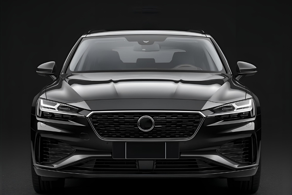 Front view of a black sedan