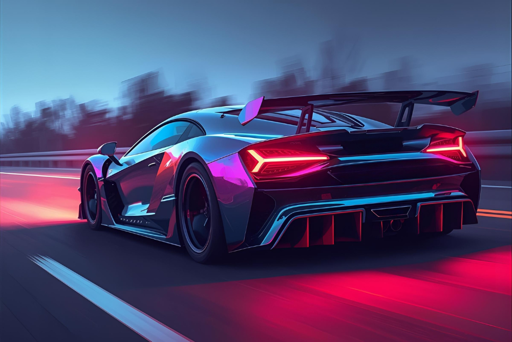 Sports car with full of lighting accessories