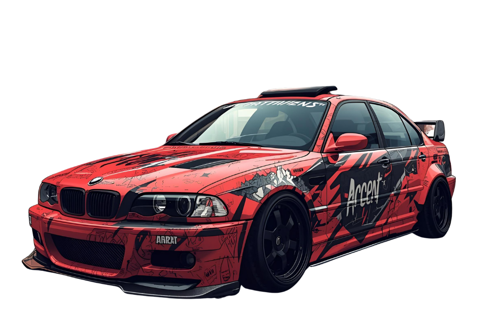 Full graphics installed on a red sedan