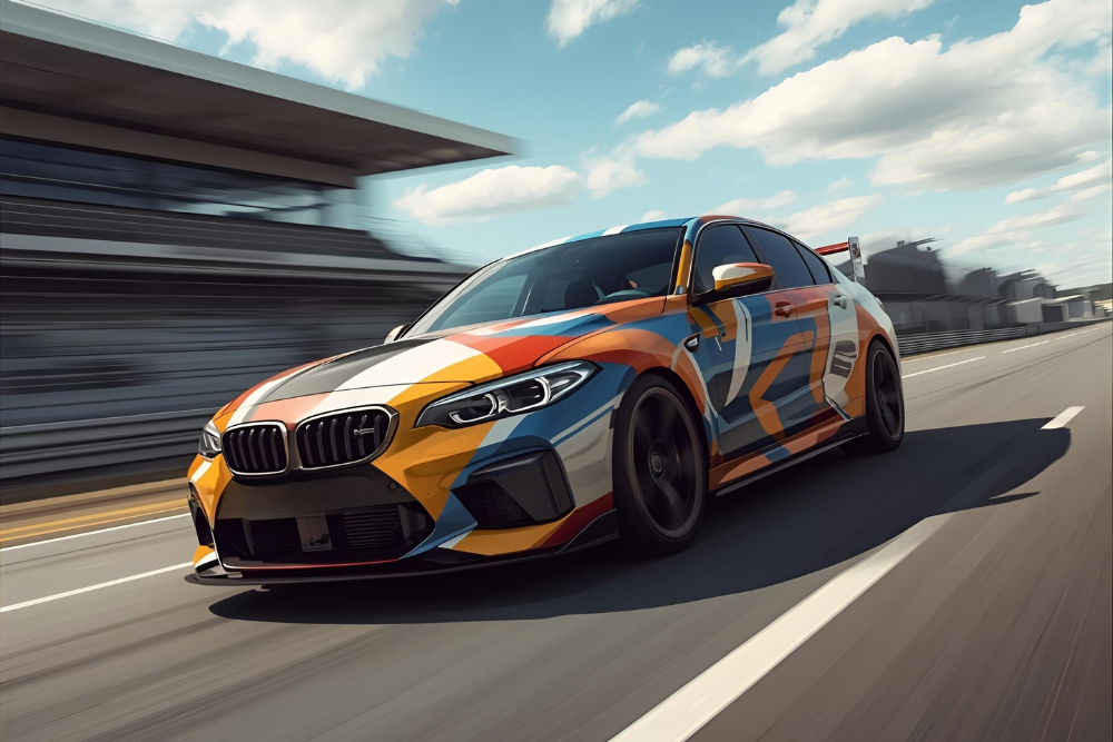 Sedan with undistiguish graphic design