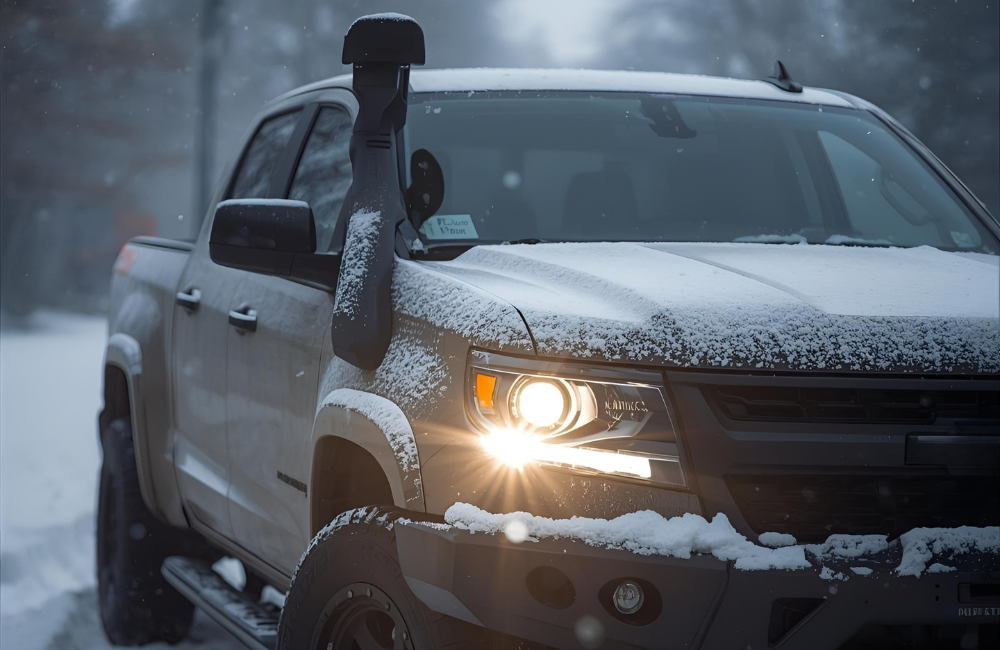 Pick up truck covered with snow